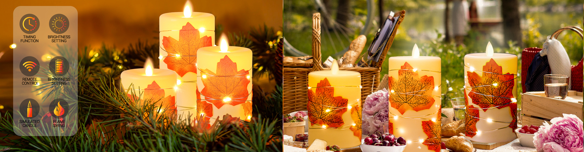 Maple Leaf Embedded Flameless Candles